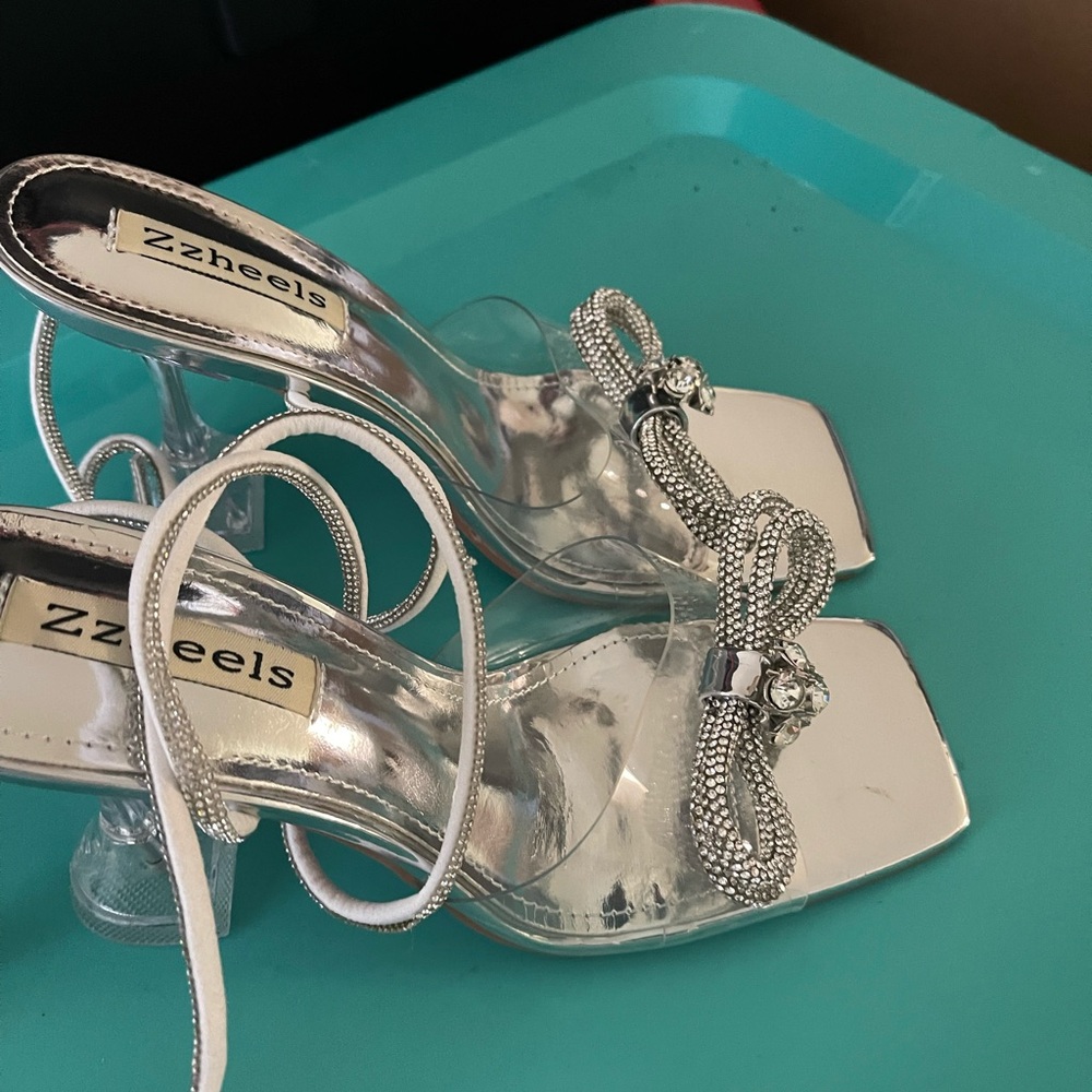 Silver Embellished Clear Strap Heels